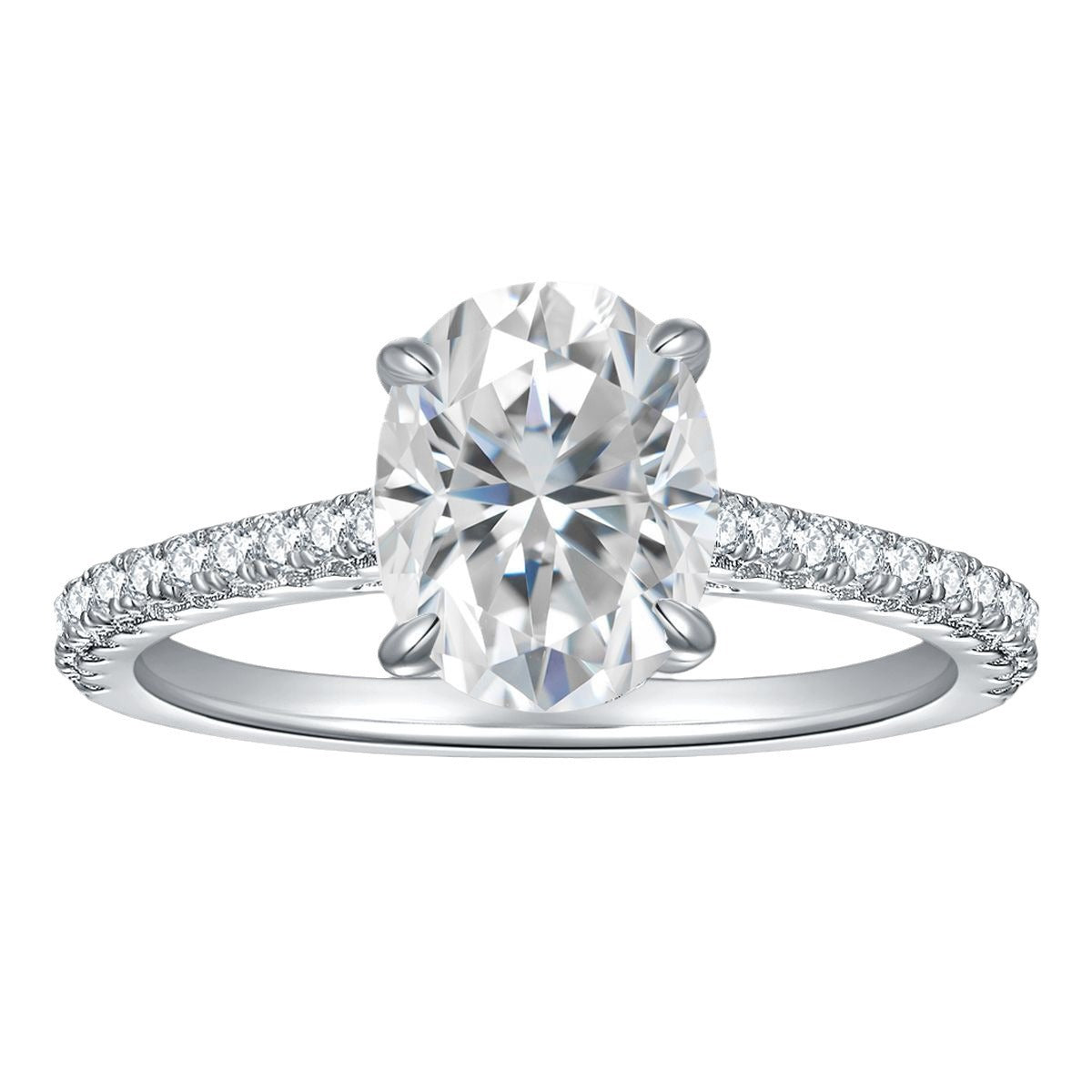 S925 Sterling Silver 2 Carat Oval Moissanite Ring Four-Prong Wedding Ring French Style Engagement Ring