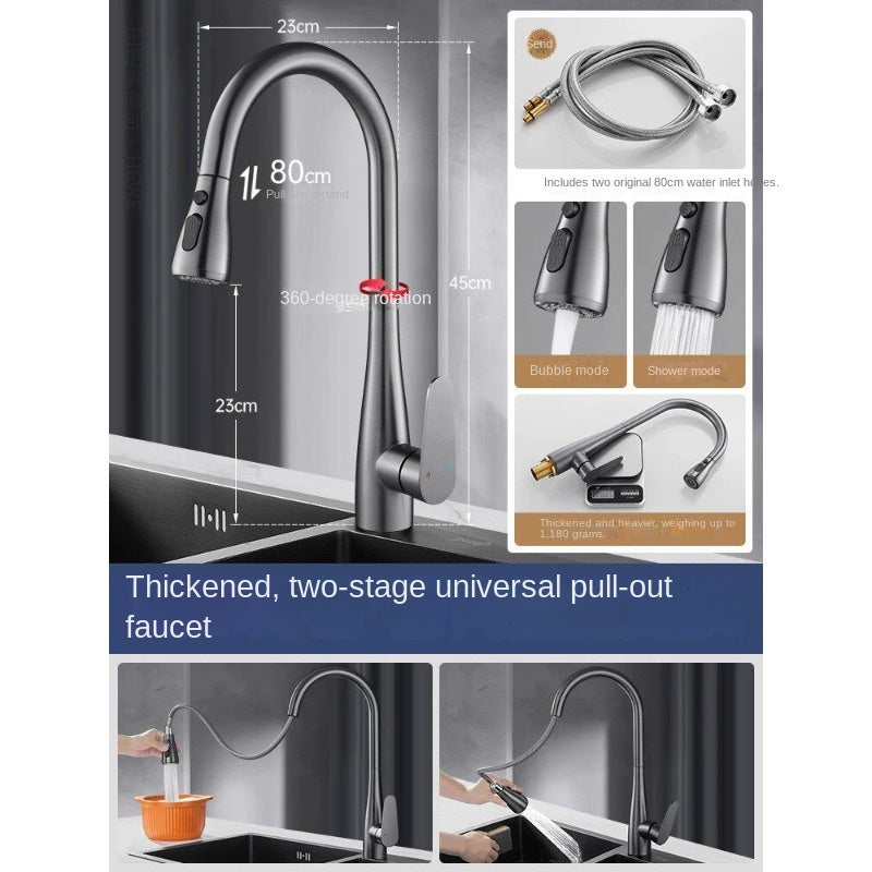 Kitchen Sink Faucet with Pull-Out Sprayer, Extendable Hot & Cold Mixer Tap, 360° Swivel