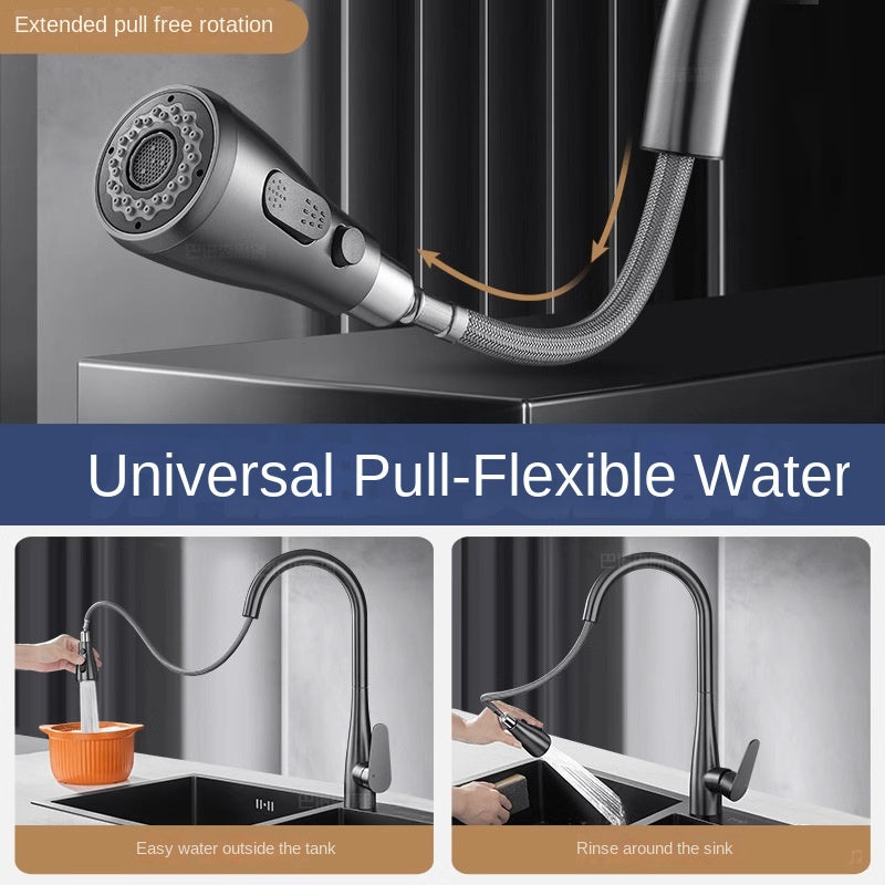 Kitchen Sink Faucet with Pull-Out Sprayer, Extendable Hot & Cold Mixer Tap, 360° Swivel