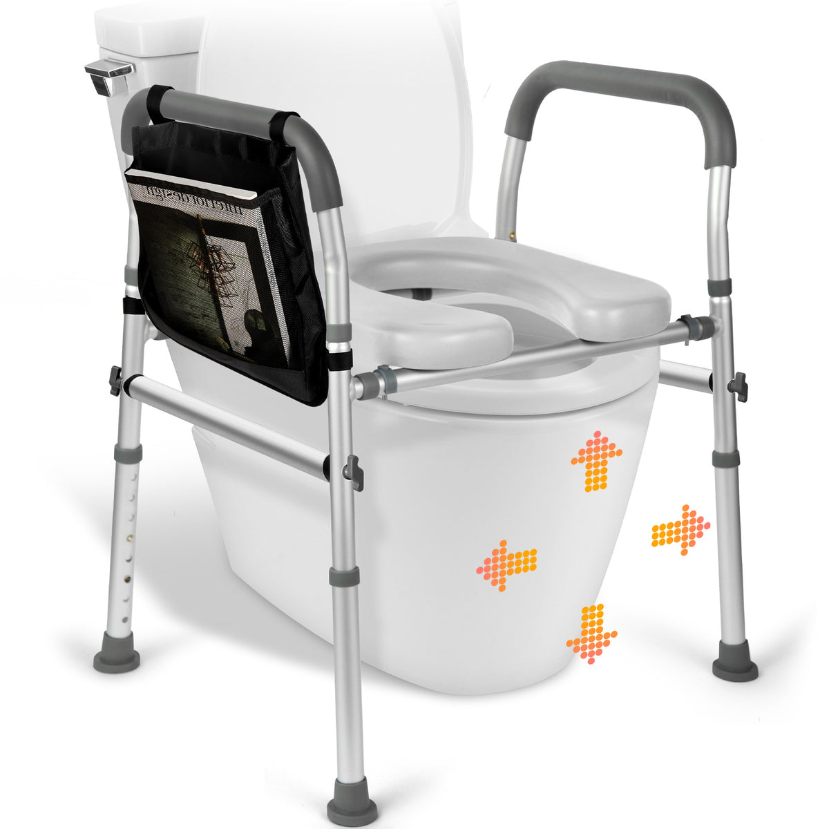 Four-in-One Toilet Chair with Safety Handle, Height-Adjustable Backrest, Commode Chair, Shower Bath Chair