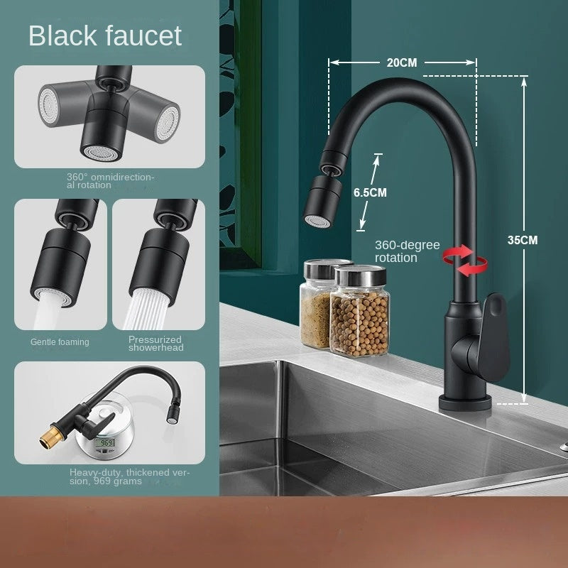 Kitchen Sink Faucet with Pull-Out Sprayer, Extendable Hot & Cold Mixer Tap, 360° Swivel