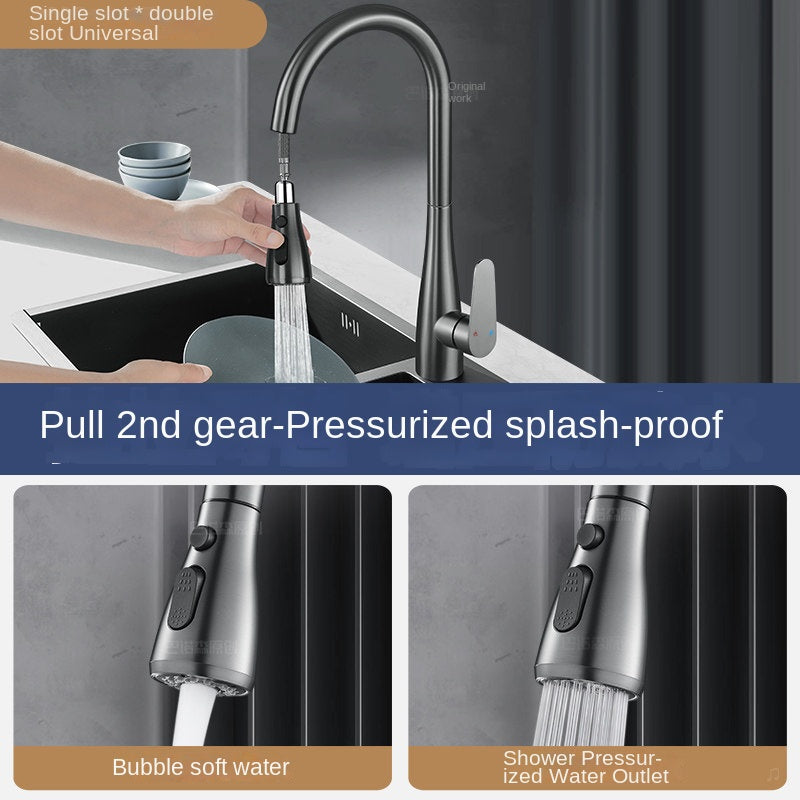 Kitchen Sink Faucet with Pull-Out Sprayer, Extendable Hot & Cold Mixer Tap, 360° Swivel