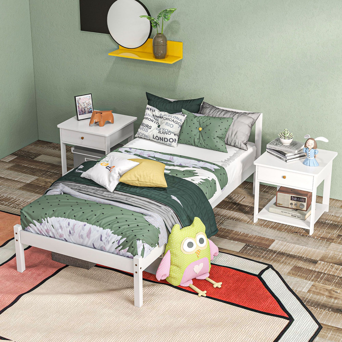 Cadre de lit en bois massif 90x190 cm lit simple avec tête de lit et sommier à lattes solide pour enfants adultes