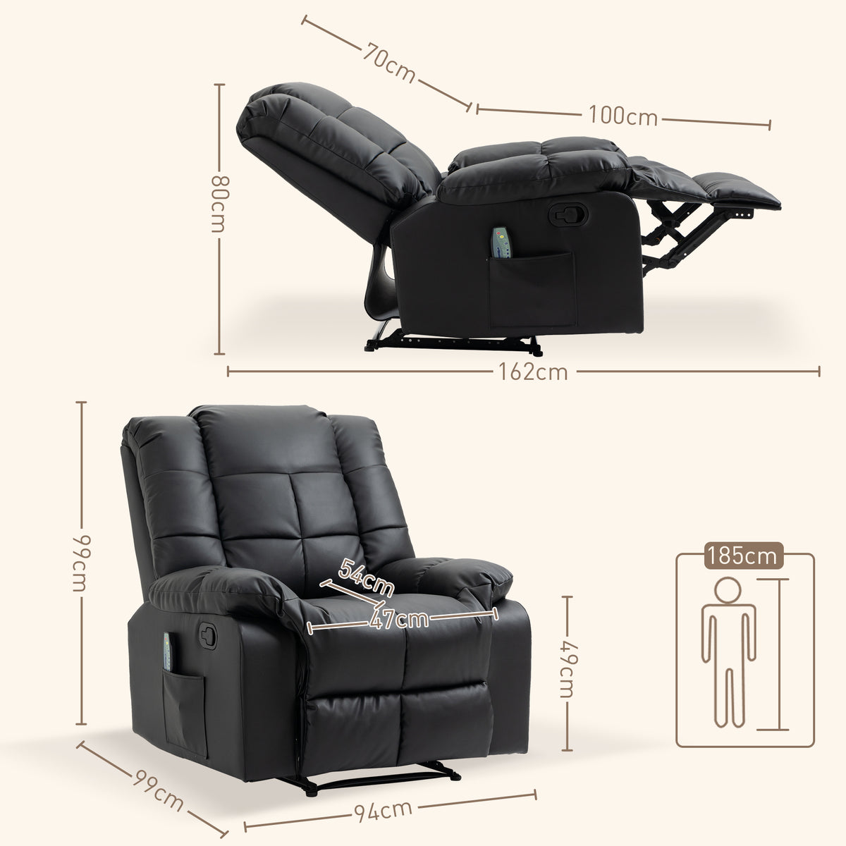 Fauteuil de massage fauteuil de relaxation massant avec dossier inclinable manuellement et repose-pied chaise TV