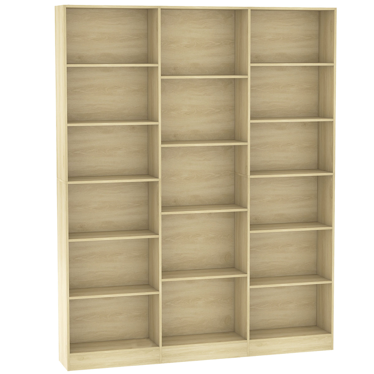 Bibliothèque 6 Niveaux, Étagère de Rangement avec 17 Compartiments et Étagères Réglables, 149 x 23,6 x 188 cm, Chêne