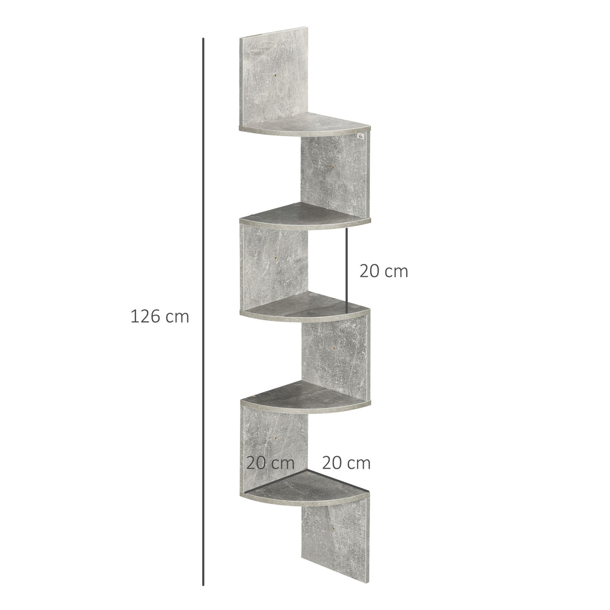 Étagère d'angle Murale de Rangement Forme Zigzag 20L x 20l x 126H cm 5 Niveaux Bois Gris