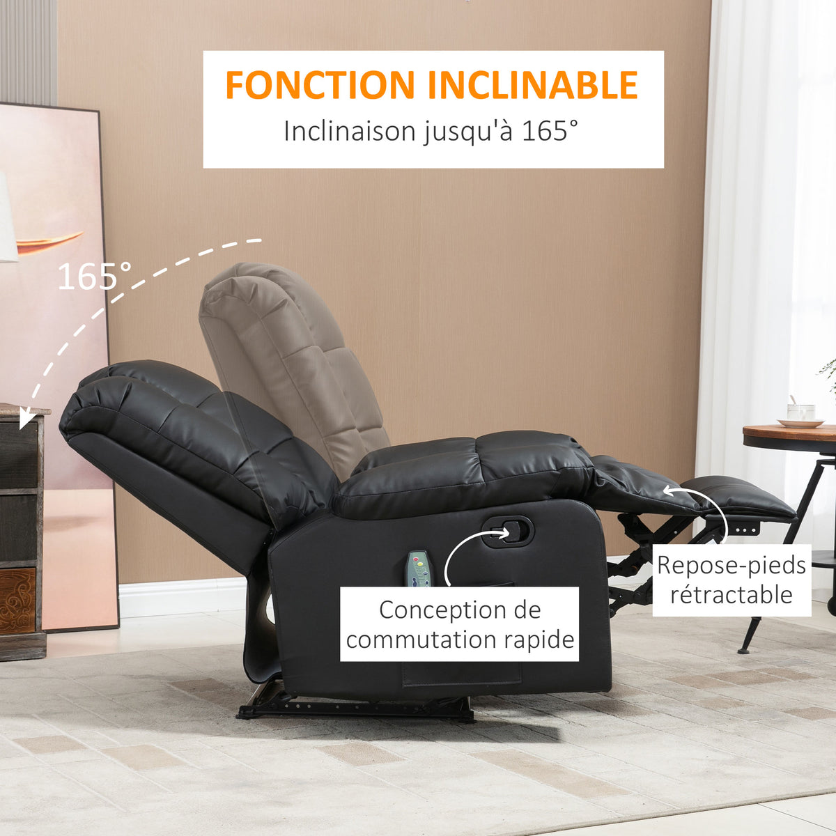 Fauteuil de massage fauteuil de relaxation massant avec dossier inclinable manuellement et repose-pied chaise TV
