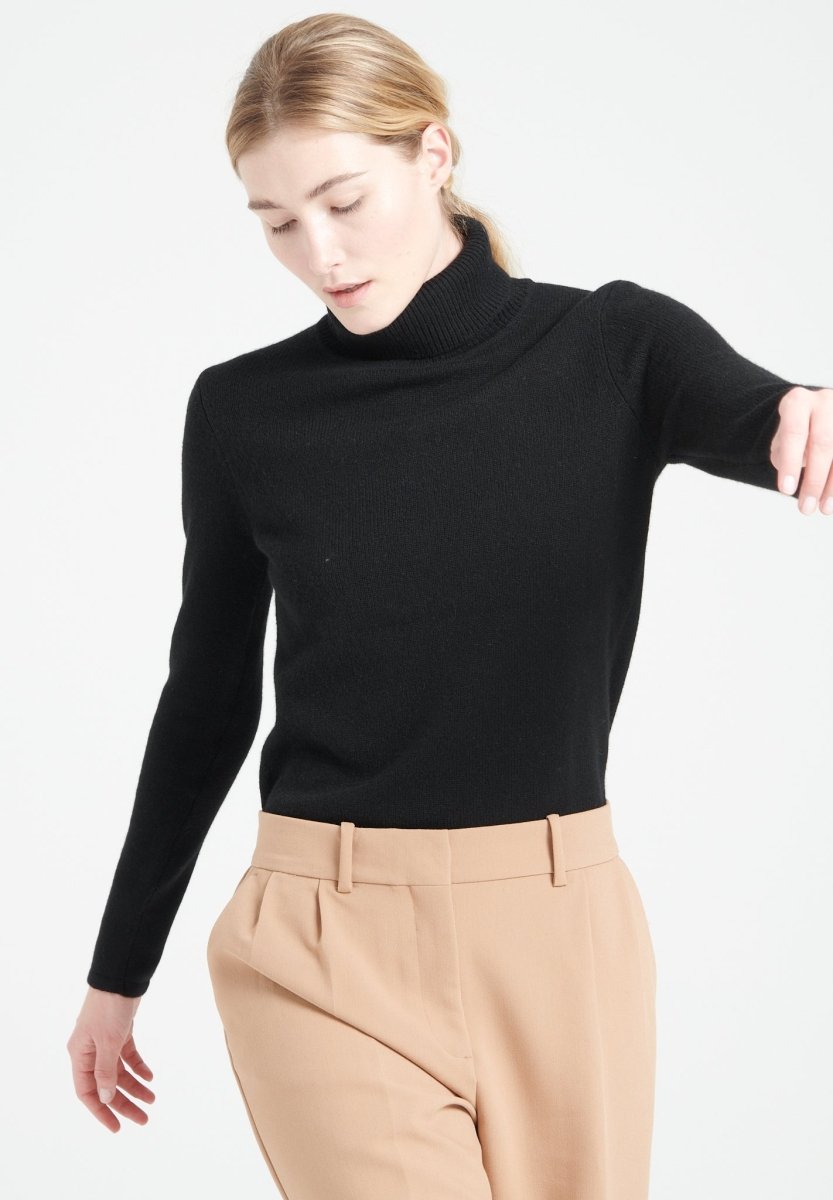 Pull col roulé femme en cachemire 4 fils noir - LILLY 19