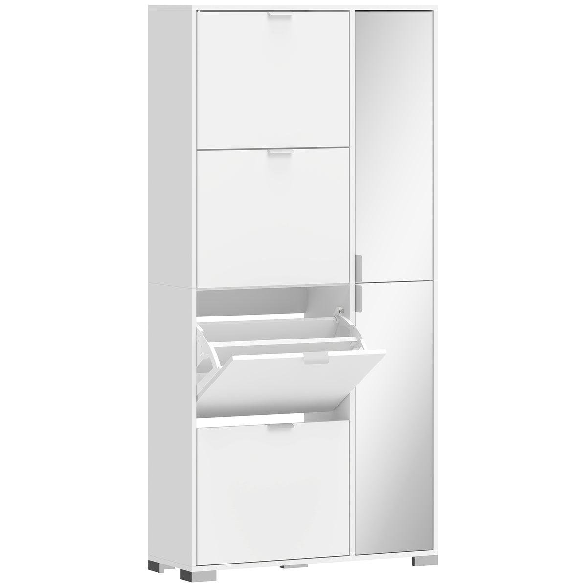 Meuble à chaussures 16 paires armoire à chaussures 4 tiroirs rabattables 2 portes en miroir étagères réglables blanc
