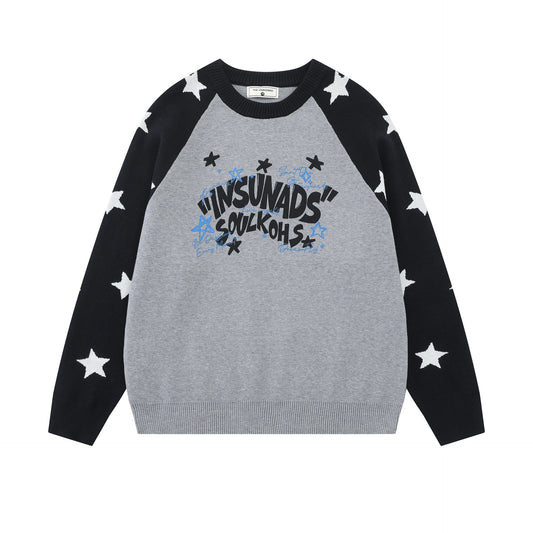 Shoulder inserted star jacquard sweater