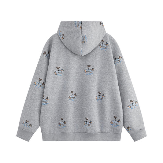 Full printed dog embroidery hooded sweatshirt