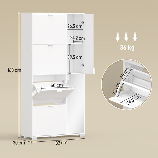 Meuble à chaussures 16 paires armoire à chaussures 4 tiroirs rabattables 2 portes en miroir étagères réglables blanc
