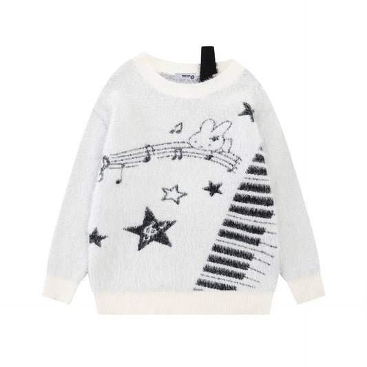 Piano keyboard jacquard design sweater