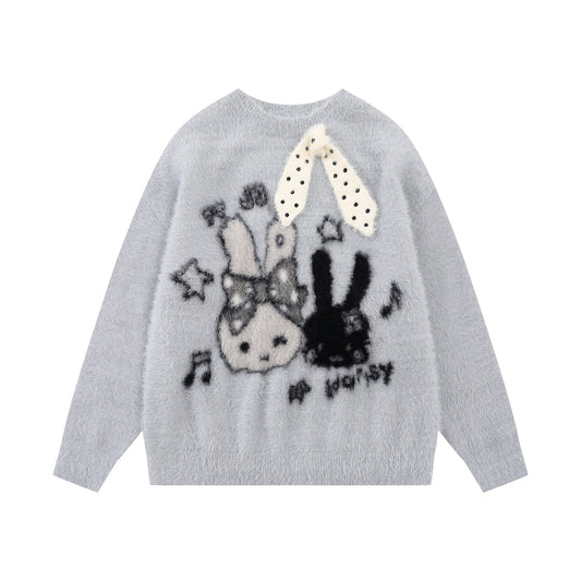 Color blocked rabbit jacquard design sweater