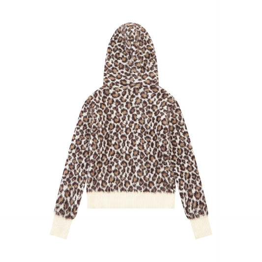 Hooded zipper leopard print sweater