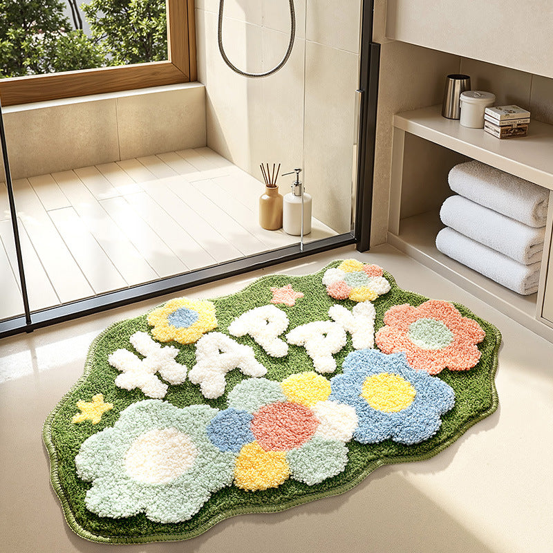 Bathroom non slip floor mat with unique and creative flocking foot pad home bathtub mat