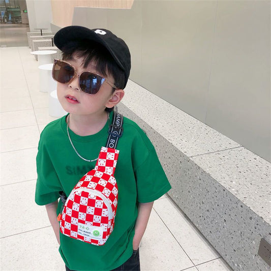 Kids Chest Bag New Plaid Contrast Color Lightweight Children's Messenger Bag Outdoor Play Cool Shoulder Bag Waist Bag