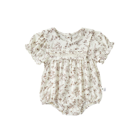 Infant Floral Romper Baby Girl Short Sleeve Lace Collar Onesie Lightweight Bodysuit Summer Outfit