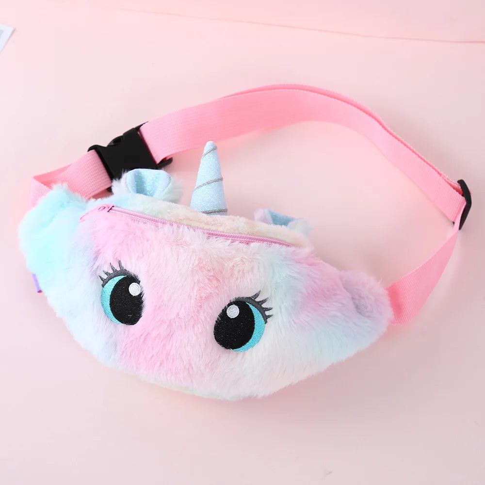 Cute Unicorn Children's Fanny Pack Girls Waist Bag Plush Toys Belt Gradient Color Chest Bag Cartoon Coin Purse Travel Chest Bag