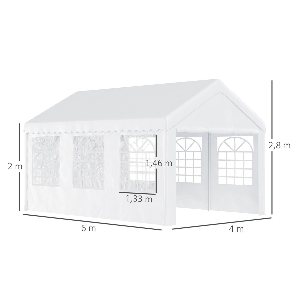 Tente de réception chapiteau de jardin chapiteau barnum 4 parois amovibles portes zippées idéal pour fête mariage soirée 6 x 4 x 2,8 m acier toile polyéthylène 180 g/m² blanc