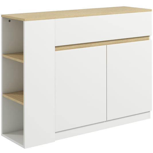 Buffet meuble de rangement avec 2 tiroirs 3 étagères ouvertes et placard 2 portes 110 x 29,5 x 82 cm blanc