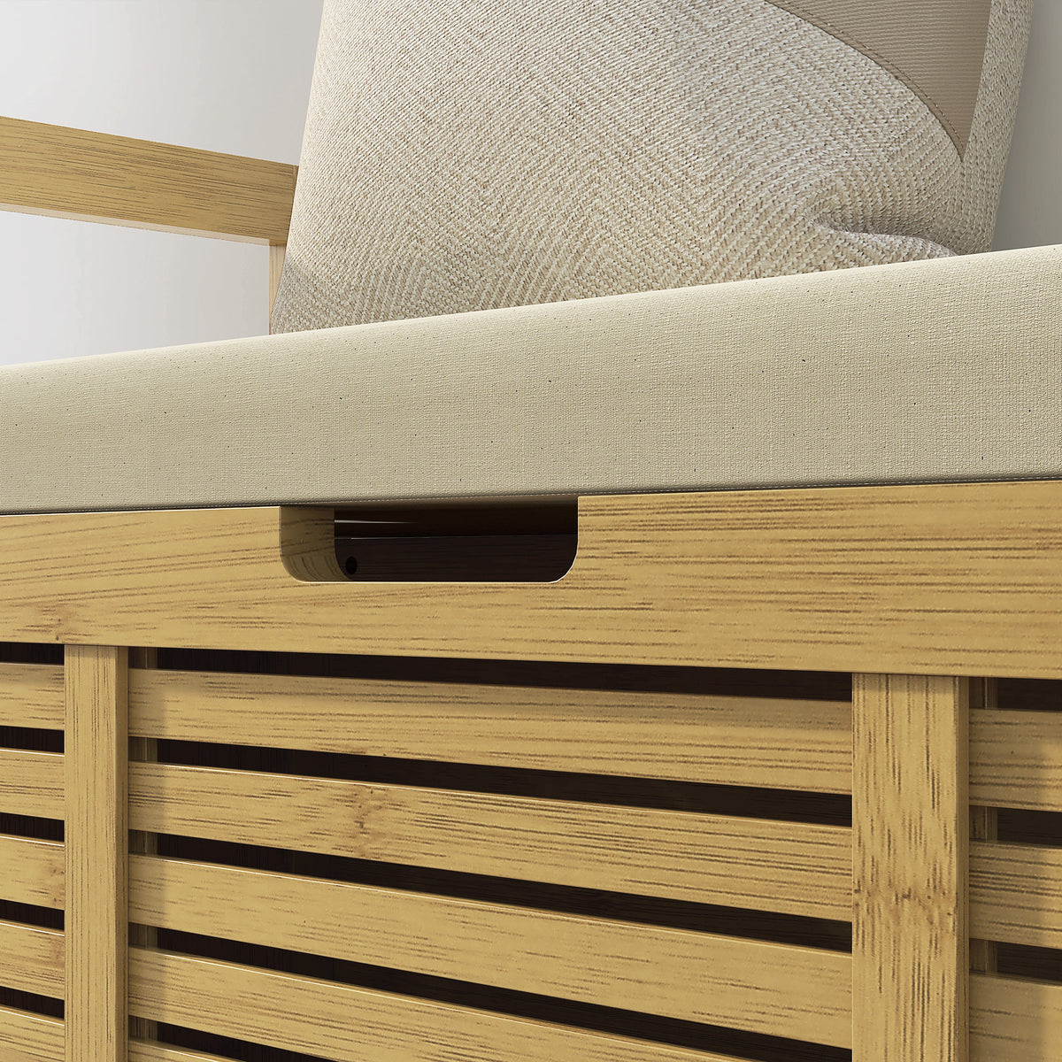 Banc de rangement avec compartiment caché sous assise pour entrée coussin et accoudoir 100 x 40 x 60 cm naturel