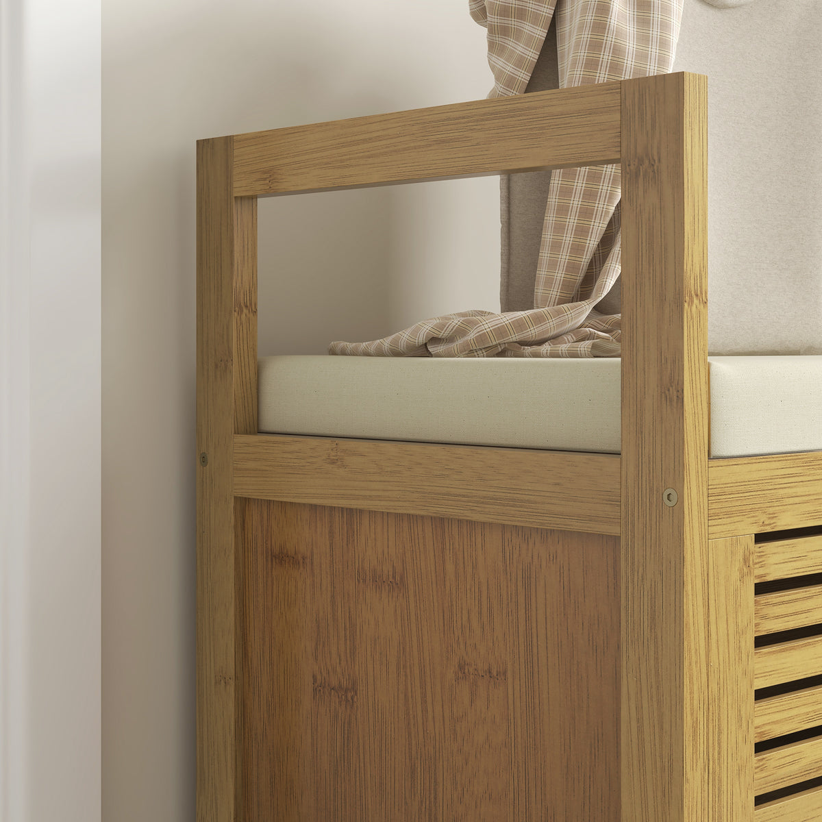 Banc de rangement avec compartiment caché sous assise pour entrée coussin et accoudoir 100 x 40 x 60 cm naturel
