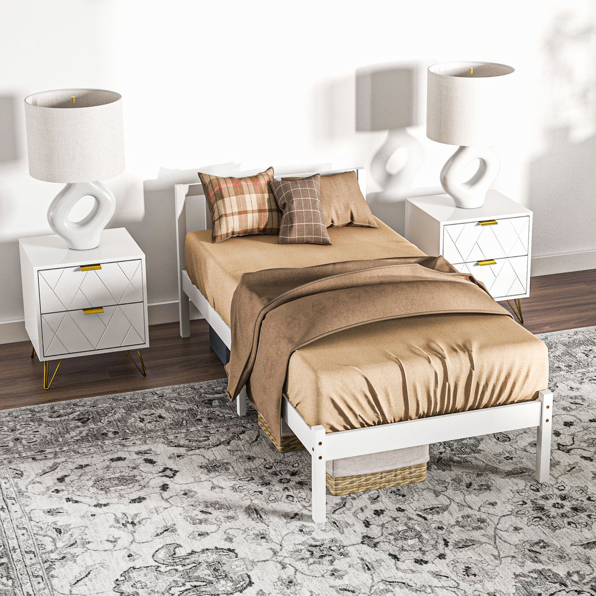 Cadre de lit en bois massif 90x190 cm lit simple avec tête de lit et sommier à lattes solide pour enfants adultes