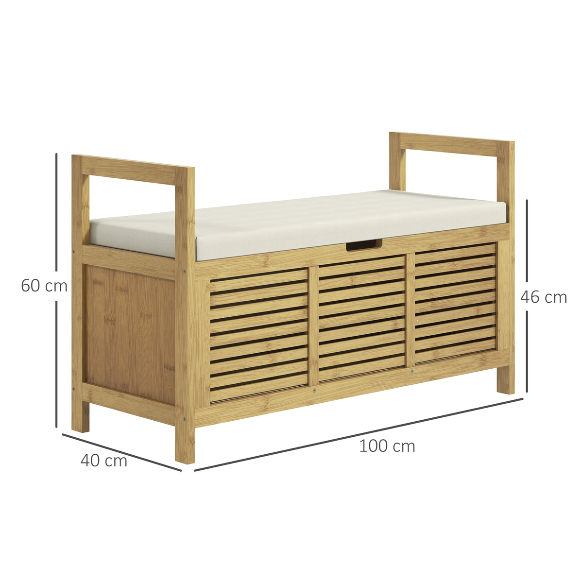 Banc de rangement avec compartiment caché sous assise pour entrée coussin et accoudoir 100 x 40 x 60 cm naturel