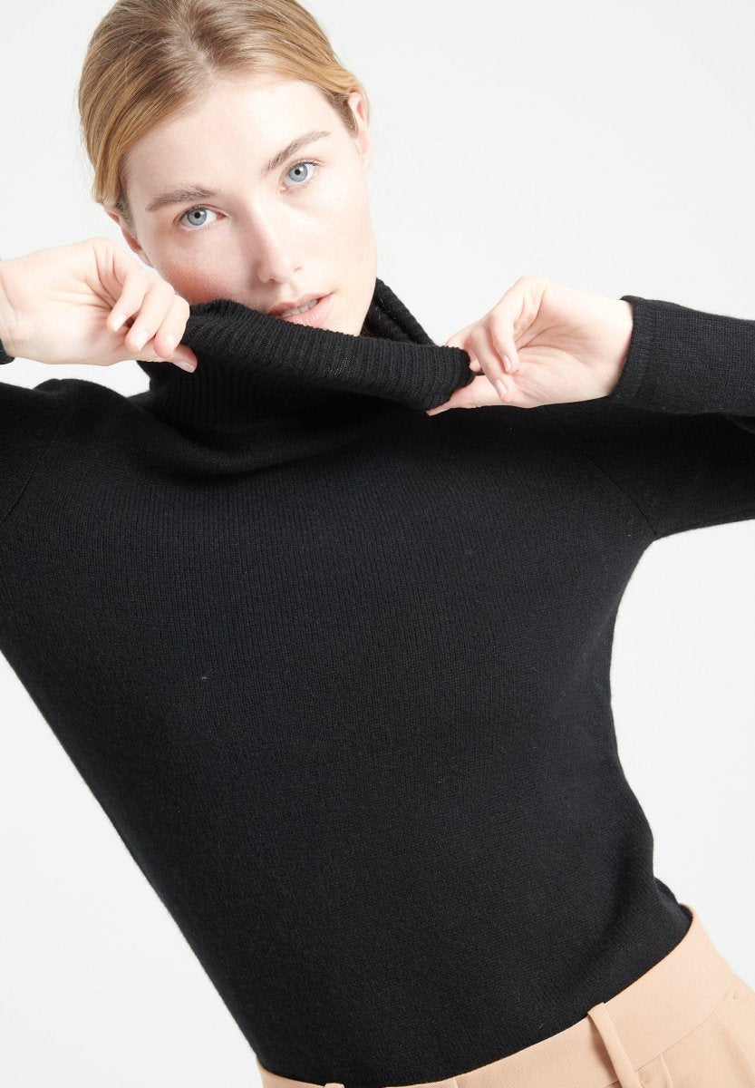 Pull col roulé femme en cachemire 4 fils noir - LILLY 19