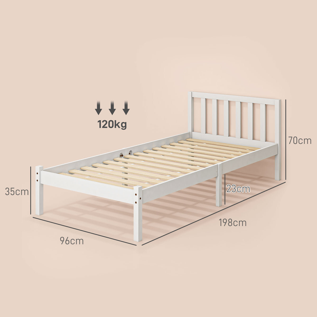 Cadre de lit en bois massif 90x190 cm lit simple avec tête de lit et sommier à lattes solide pour enfants adultes