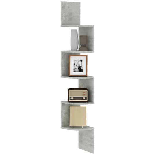 Étagère d'angle Murale de Rangement Forme Zigzag 20L x 20l x 126H cm 5 Niveaux Bois Gris