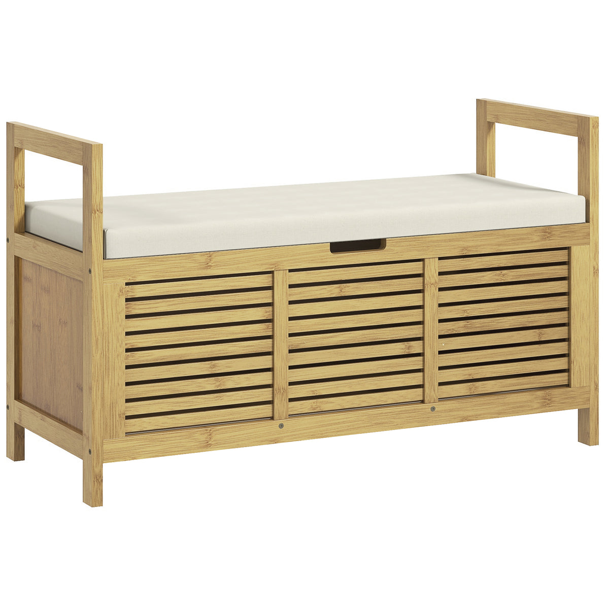 Banc de rangement avec compartiment caché sous assise pour entrée coussin et accoudoir 100 x 40 x 60 cm naturel